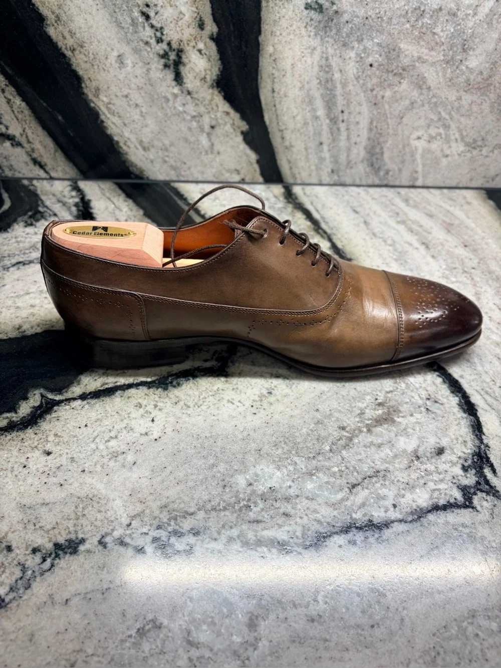 Santoni Fatte a Mano Cap Toe Oxford Shoes 10.5 D US Hand Burnished Made in Italy